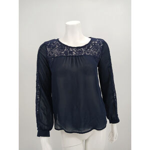 ASTER Womens Navy Sheer Blouse Top Size XS